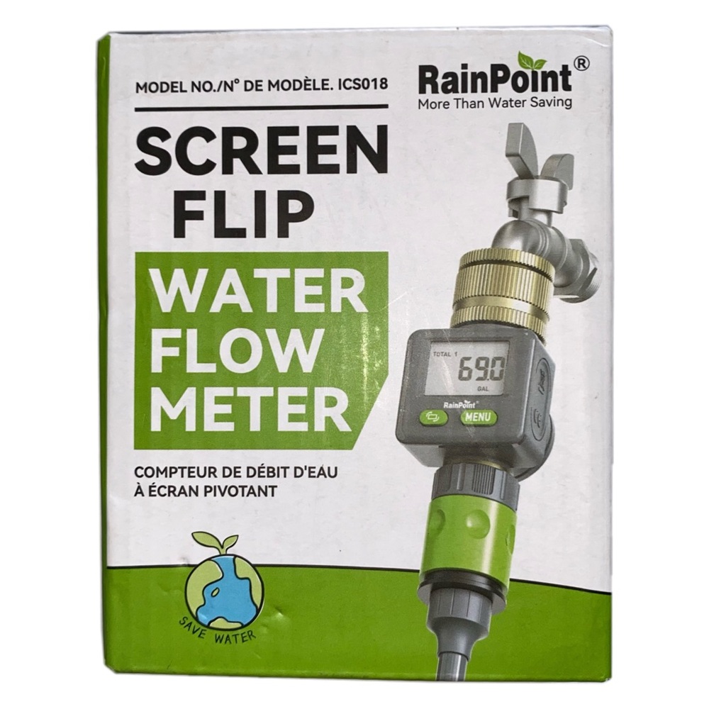 RAINPOINT Screen Flip Water Flow Meter with Brass Inlet & Outlet, Model ICS018